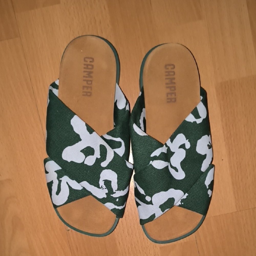 Camper | Green and White Women's Slippers